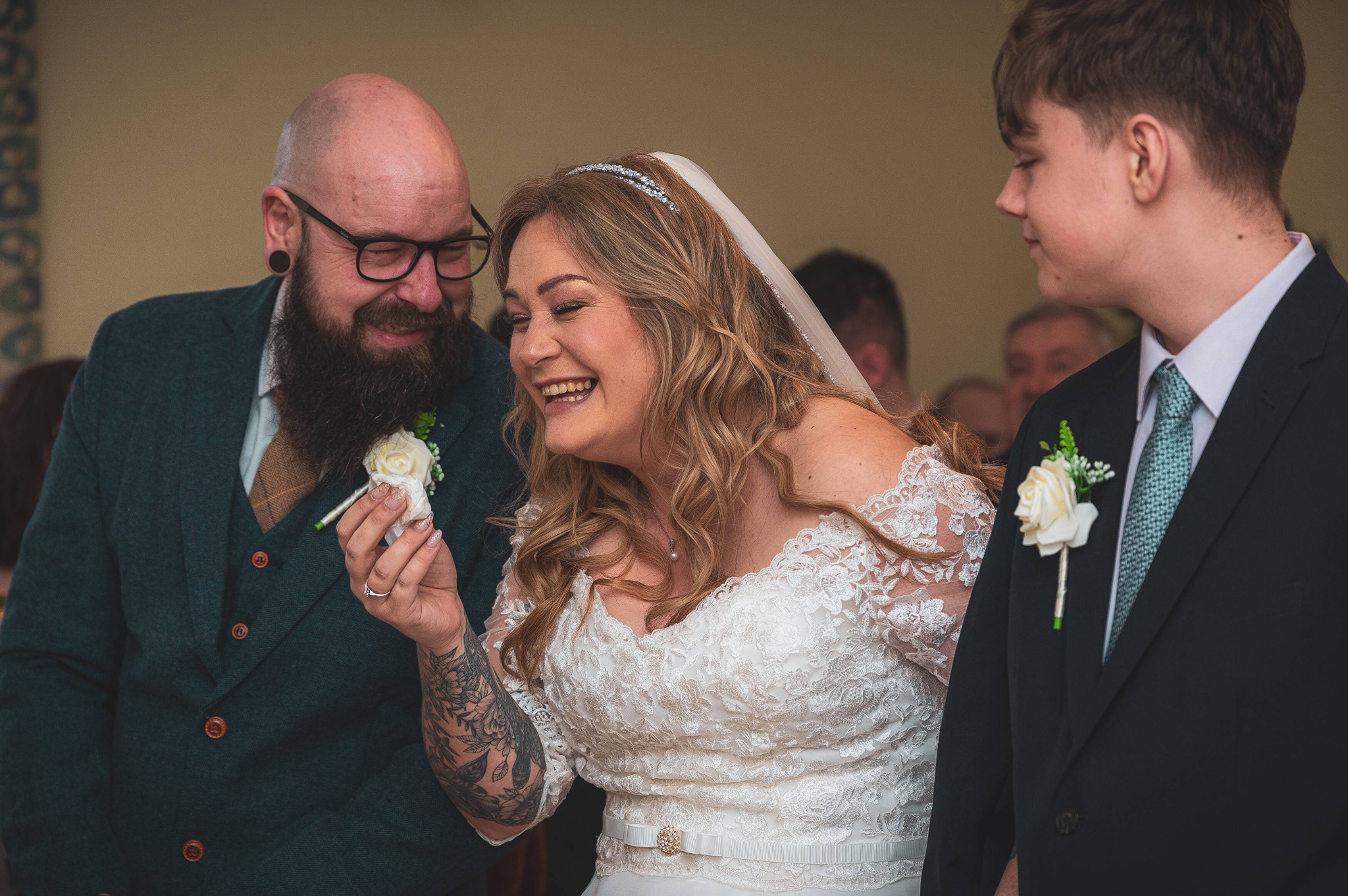 Newly married couple embracing during their wedding celebrations